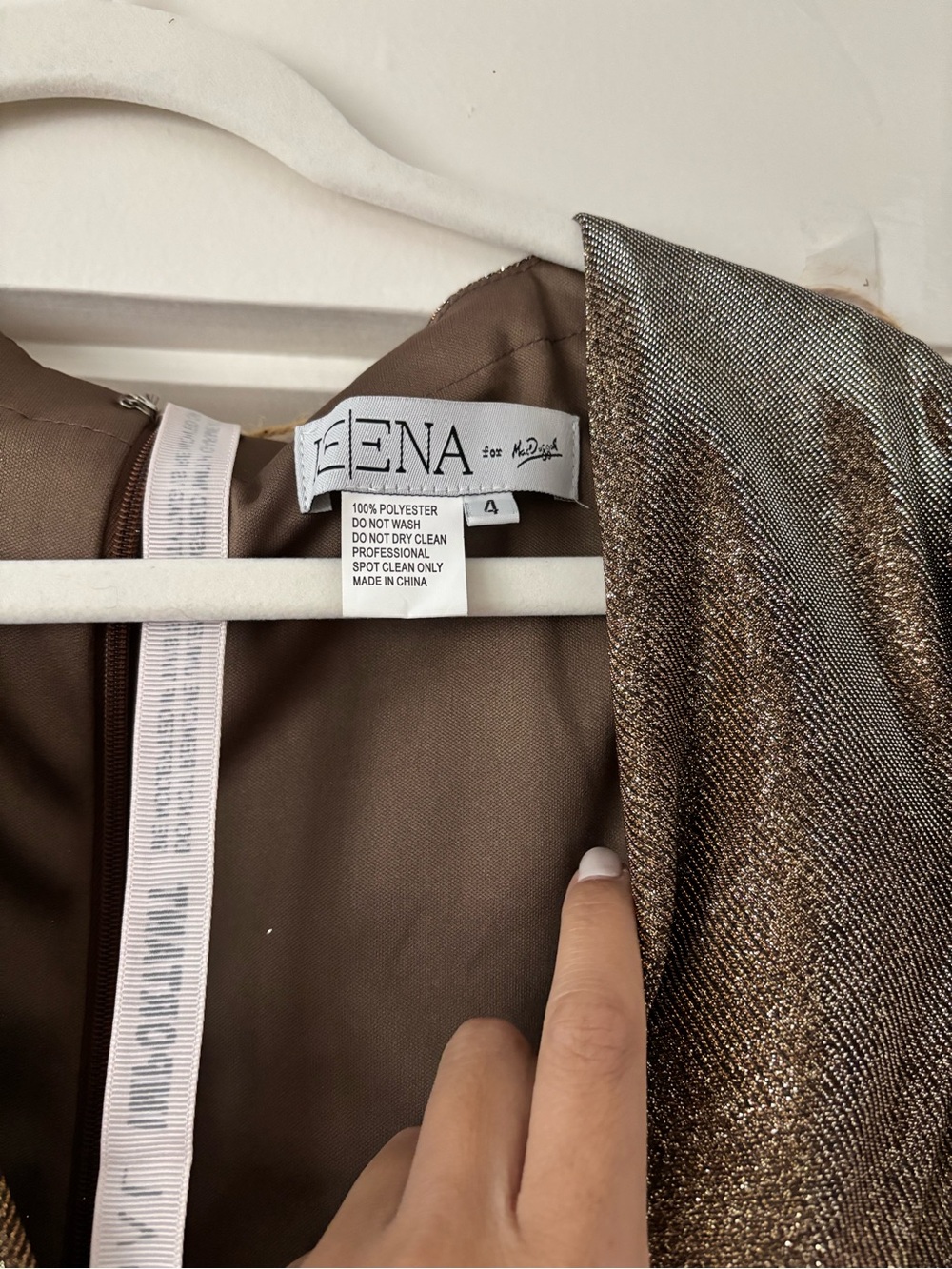 Mac Duggal Metallic Bronze Long Sleeve Knot-Front Gown - Picture 5 of 10
